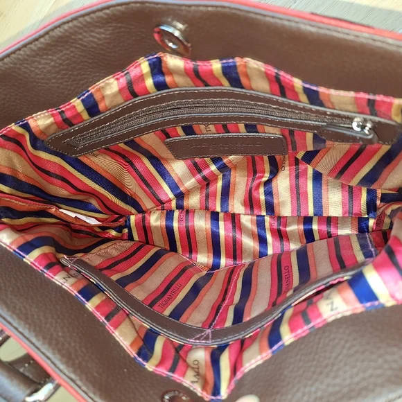 Tignanello "Perfect Pockets" Mini Tote Handbag With Feet Red and Brown - Picture 7 of 12